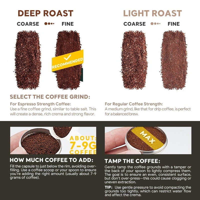 RECAFIMIL Stainless Steel Reusable V ertuo Coffee Capsule, Metal Refillable Coffee Pod Brewing Espresso 70ML/2.4OZ(SMALL), N-espresso V-ertuoline Reusable Coffee Pod Compatible With GCA1,ENV135, 1 Pod 1 Tamper - Image 4
